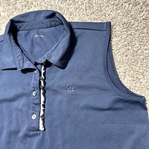 Tory Burch Women's Sz Medium Sleeveless Polo Shirt Navy Blue Cotton Blend - Picture 3 of 8